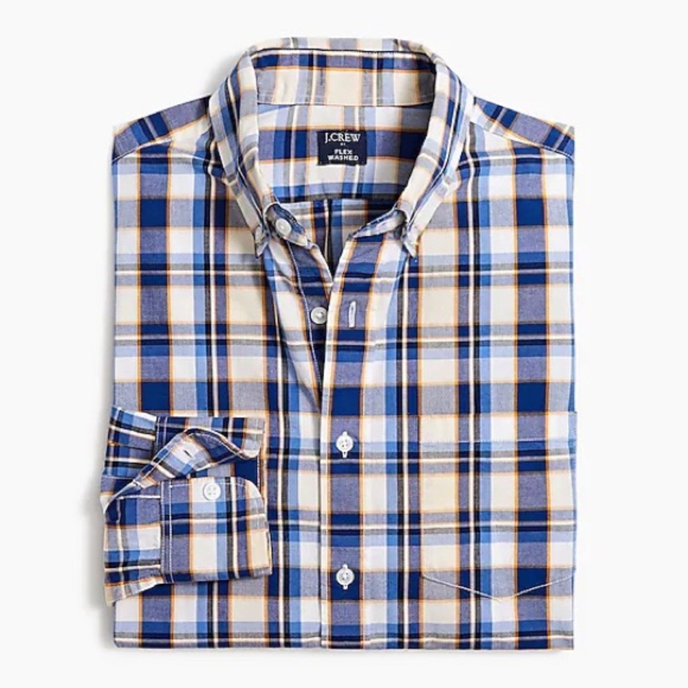 NWT J.Crew Slim Untucked Flex Casual Shirt XL Plaid Yellow Button Down NEW